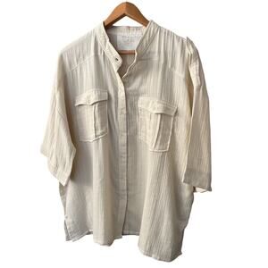 NWT Acacia Swimwear Van Top Sz P/S Cream Cotton Gauze 3/4 Sleeve